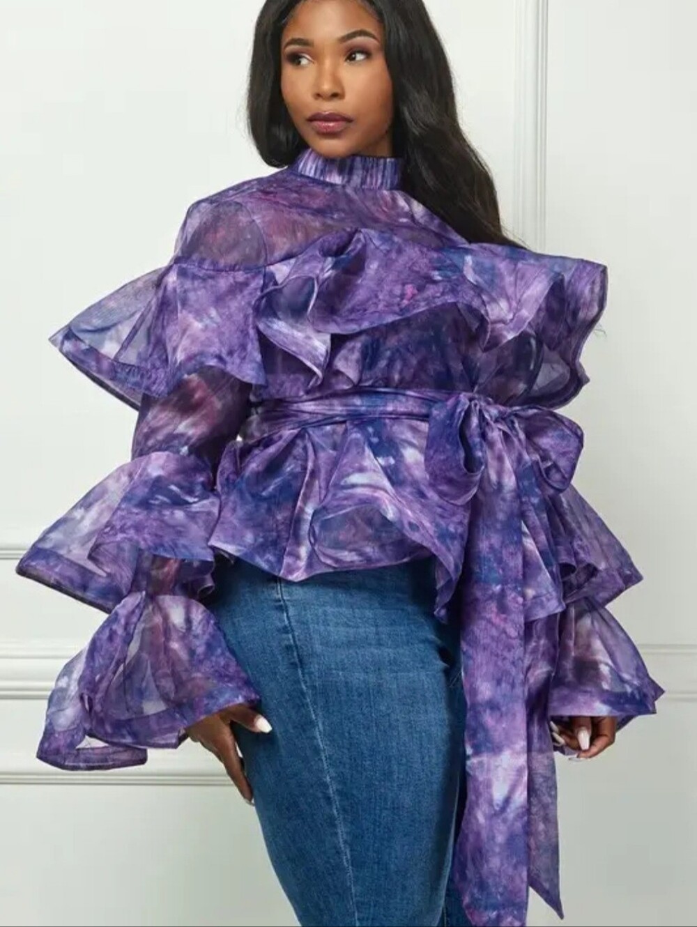 Purple Ruffled Women's Top - Picture 5 of 7